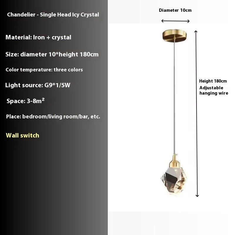 All Copper Light Luxury Crystal Chandelier Modern Minimalist Restaurant Three-Head Chandelier